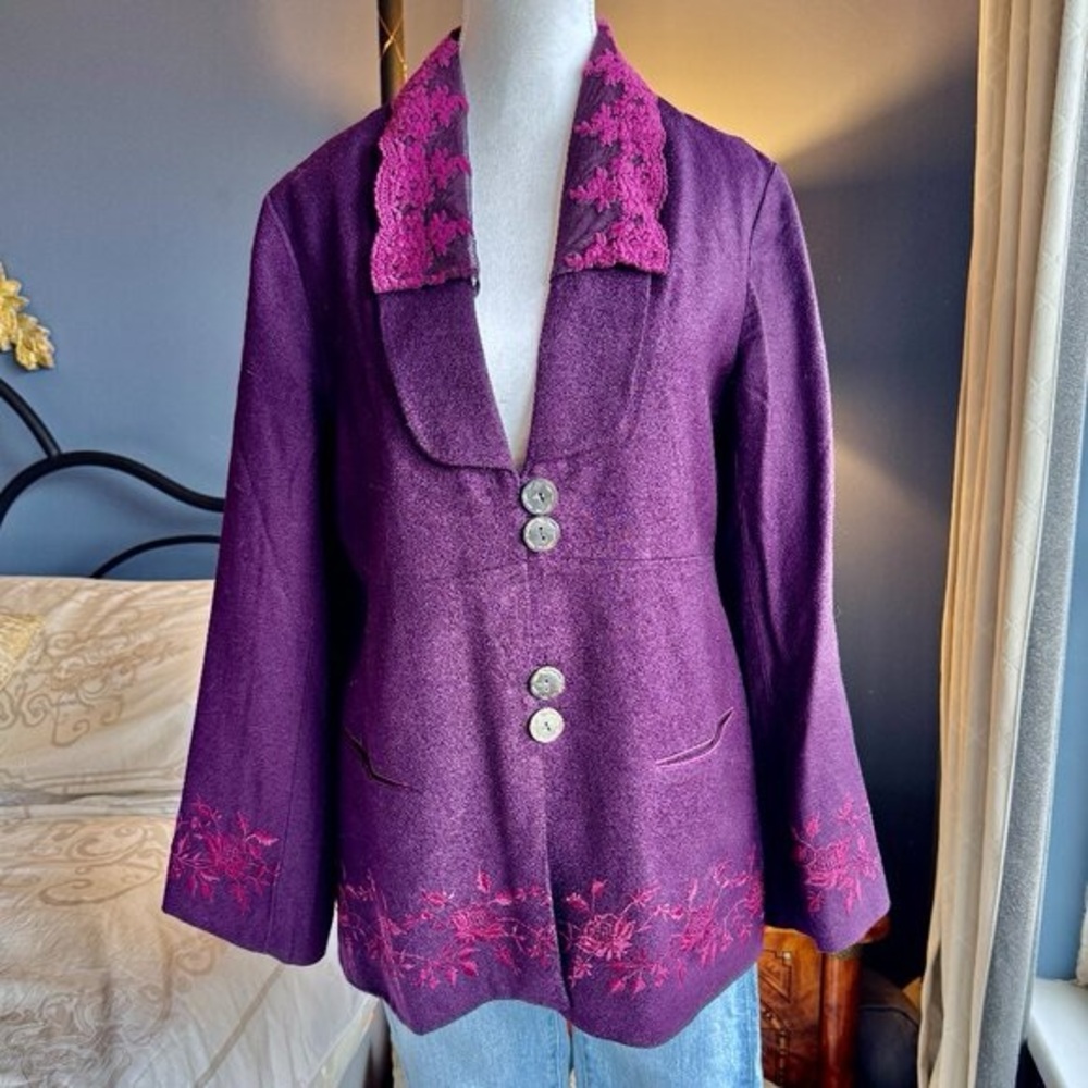 April Cornell Plum Embroidered Blazer
